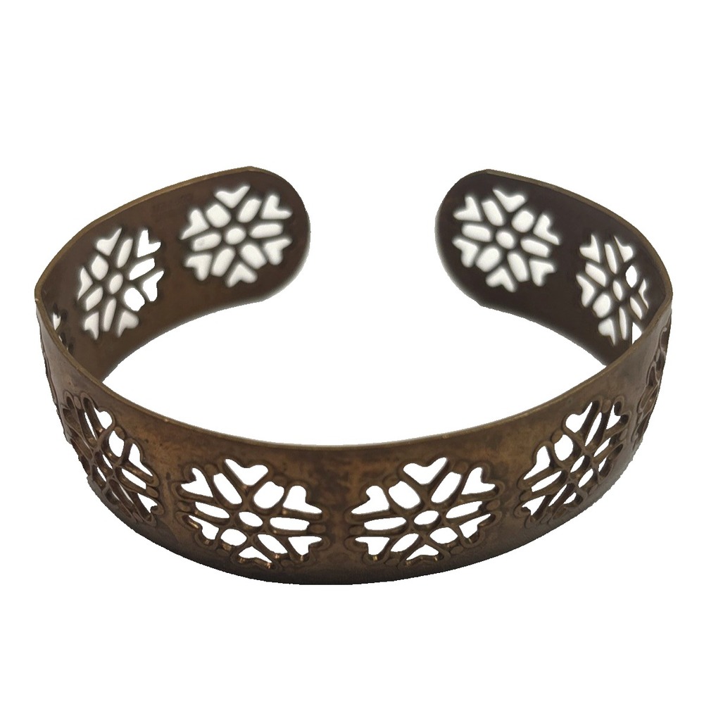Vintage Genuine Copper Cuff Bracelet Heart Snowflakes‎